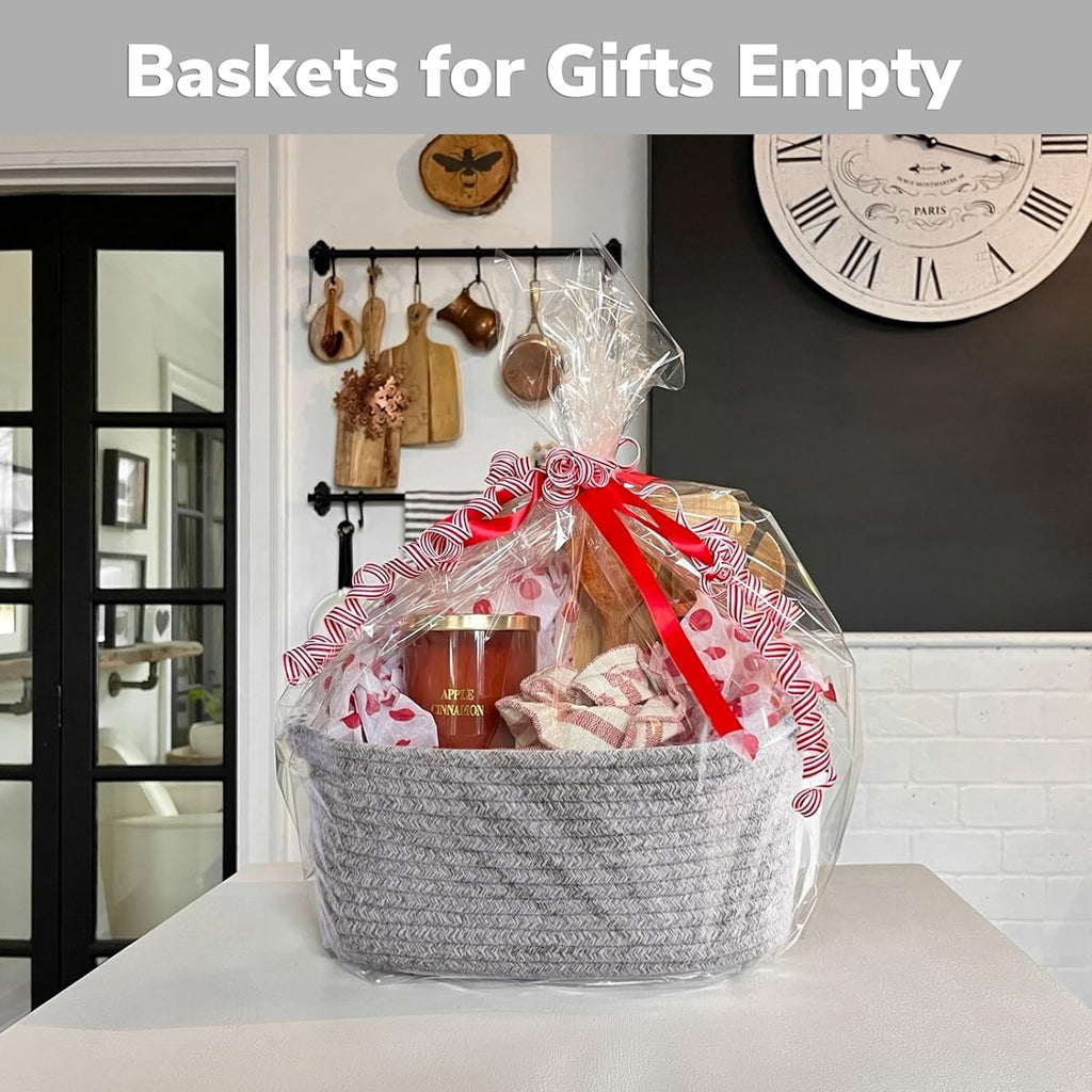 CHICVITA Decorative Gift Basket - Easter Basket for Kids | Woven Rope Storage Organizer, Grey, 13 x 9.8 x 5 Inches