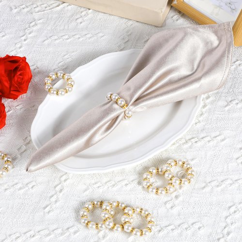 Yuanan 60pcs Gold Napkin Rings Pearl Gold Napkin Ring Disposable Napkin-Ring Imitation Pearl Ring Universal Napkins Holders for Cloth Napkins for Wedding Party Dinner Table Decor and Daily Use