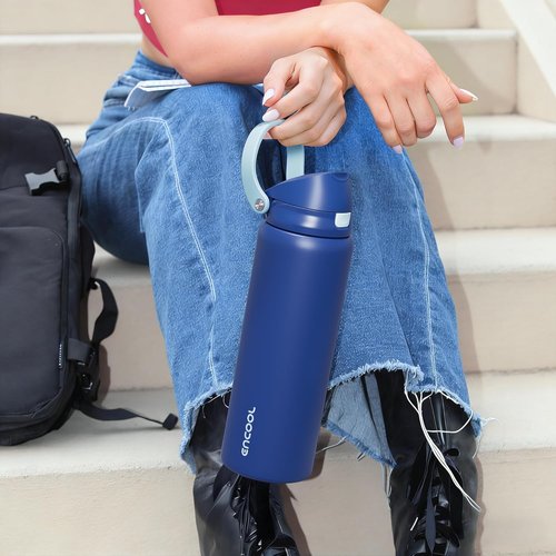 ENCOOL Insulated Water Bottle - Leakproof Dual-Sip Design | Keeps Drinks Cold All Day, 24 oz, Teal Blue