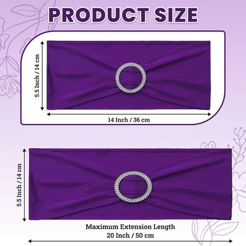MDS Spandex Chair Sashes - Universal Fit Elastic Stretch Bands with Buckle Slider Bow | 150 Pack - Purple