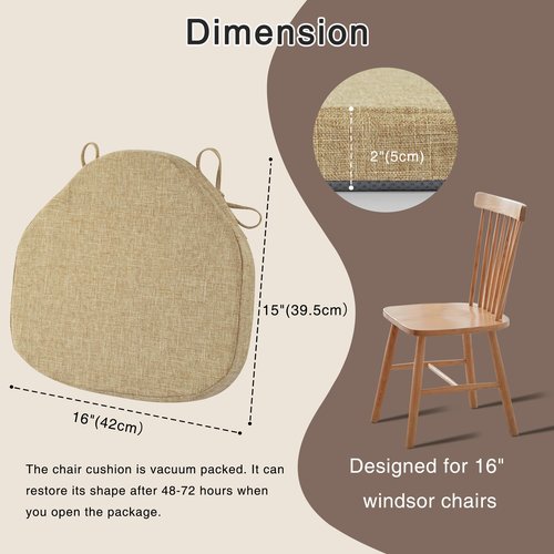 OVOV Chair Cushions for Dining Chairs Set of 6 Windsor Seat Cushion for Kitchen Room Thick Textured Kitchen Seat Pads with Ties and Non-Slip Bottom(16x15 Inch Beige)