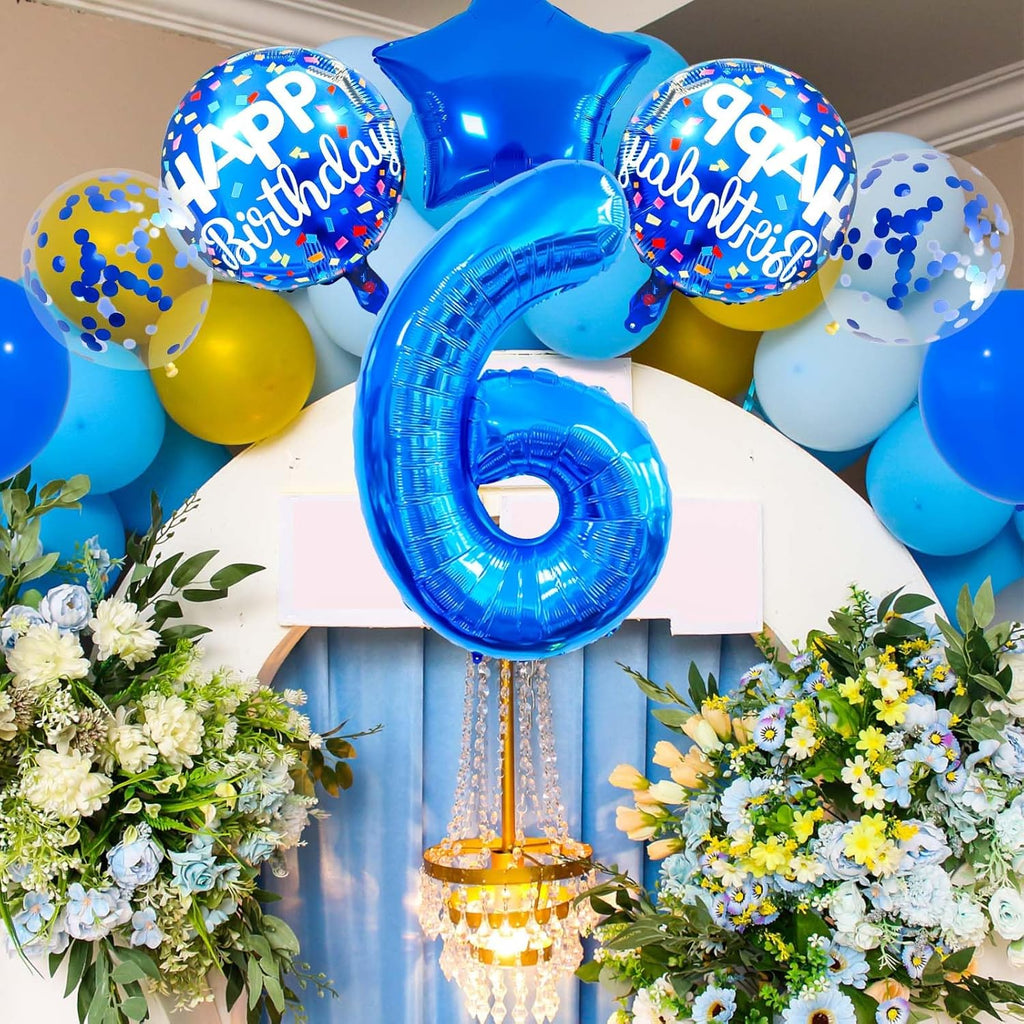 Skiennix 6 Balloon Number - Dark Blue Confetti Latex Foil Birthday Balloon for Kids' Party Decor