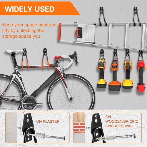 HUPBIPY Heavy Duty Garage Hooks - 12 Pack Steel Wall Mount Storage Organizer for Tools & Bikes