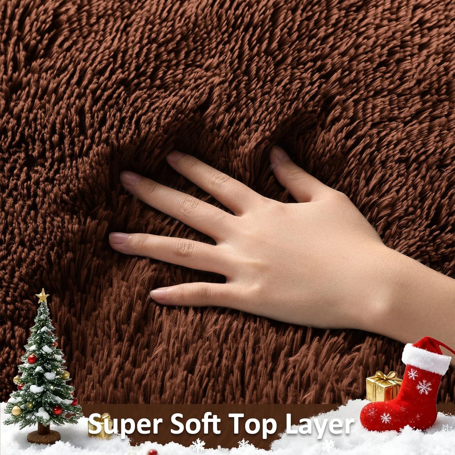 Ophanie Round Rug - 4Ft Brown Circle Area Rug | Fluffy Plush Shaggy Carpet for Kids' Rooms & Nurseries
