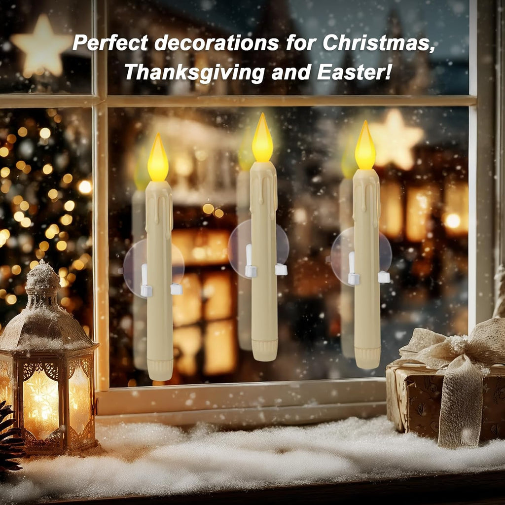 Skiennix 6 Pcs Sensor Window Candles - Flickering LED Lights with Suction Cups | Warm Yellow Glow for Holiday Decor