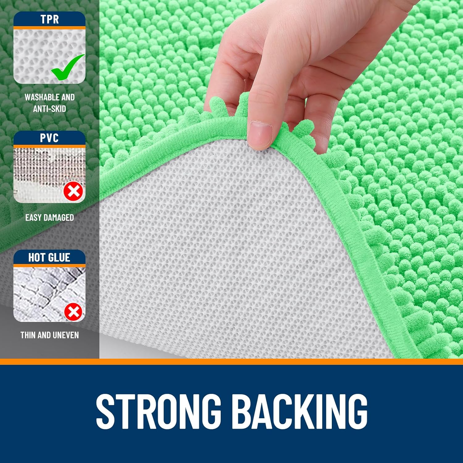 OLANLY Bathroom Rugs - Extra Soft Chenille Bath Mats | Quick Dry, Machine Washable, 44x24, Mint Green