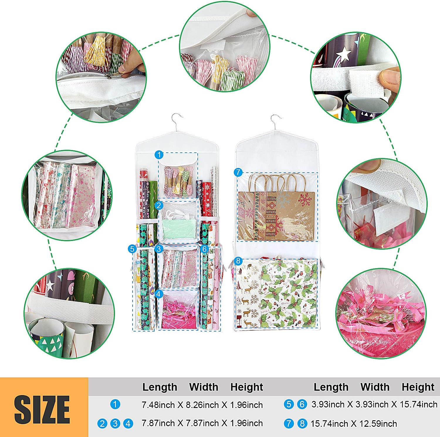 SumDirect Gift Wrap Organizer - Double-Sided Hanging Storage for Wrapping Paper & Gift Bags - White