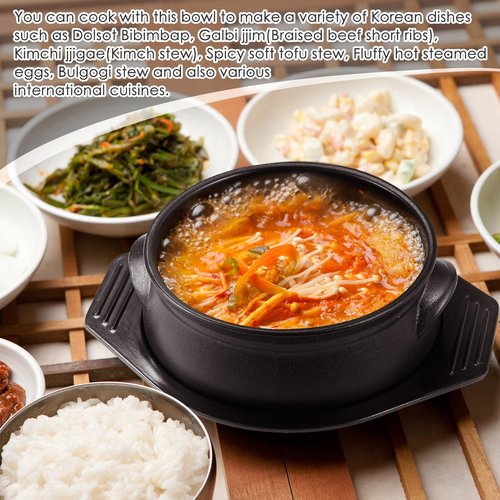 Kritkin 3 Pcs Korean Stone Pot Clay Cooking Pot Set Ceramic Sizzling Hot Bowl Korean Bibimbap Soup Dolsot Bowl with Lids for Ttukbaegi and Koreans Stew (38 oz)