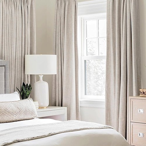 MIULEE 100% Blackout Linen Textured Curtains - Thermal Insulated Ivory Drapes | 42 x 90 Inch (2 Panels)