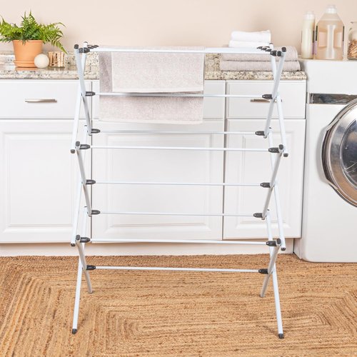 Household Essentials Folding Clothes Drying Rack - Strong Steel Frame with 11 Coated Dowels, White
