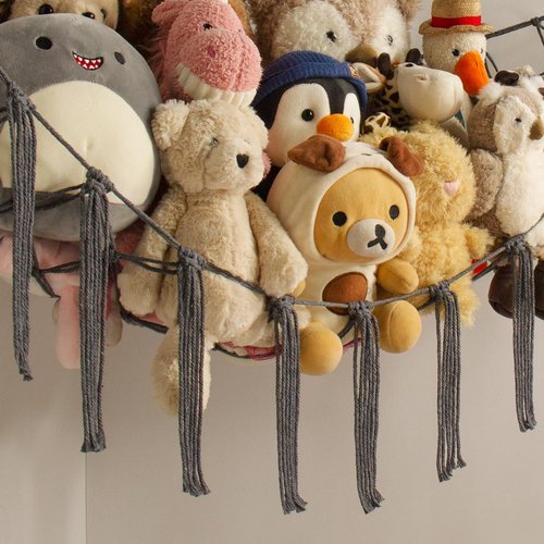 Mirolam Stuffed Animal Storage Hammock - Large Toy Organizer for Nursery Decor | Grey Corner Net