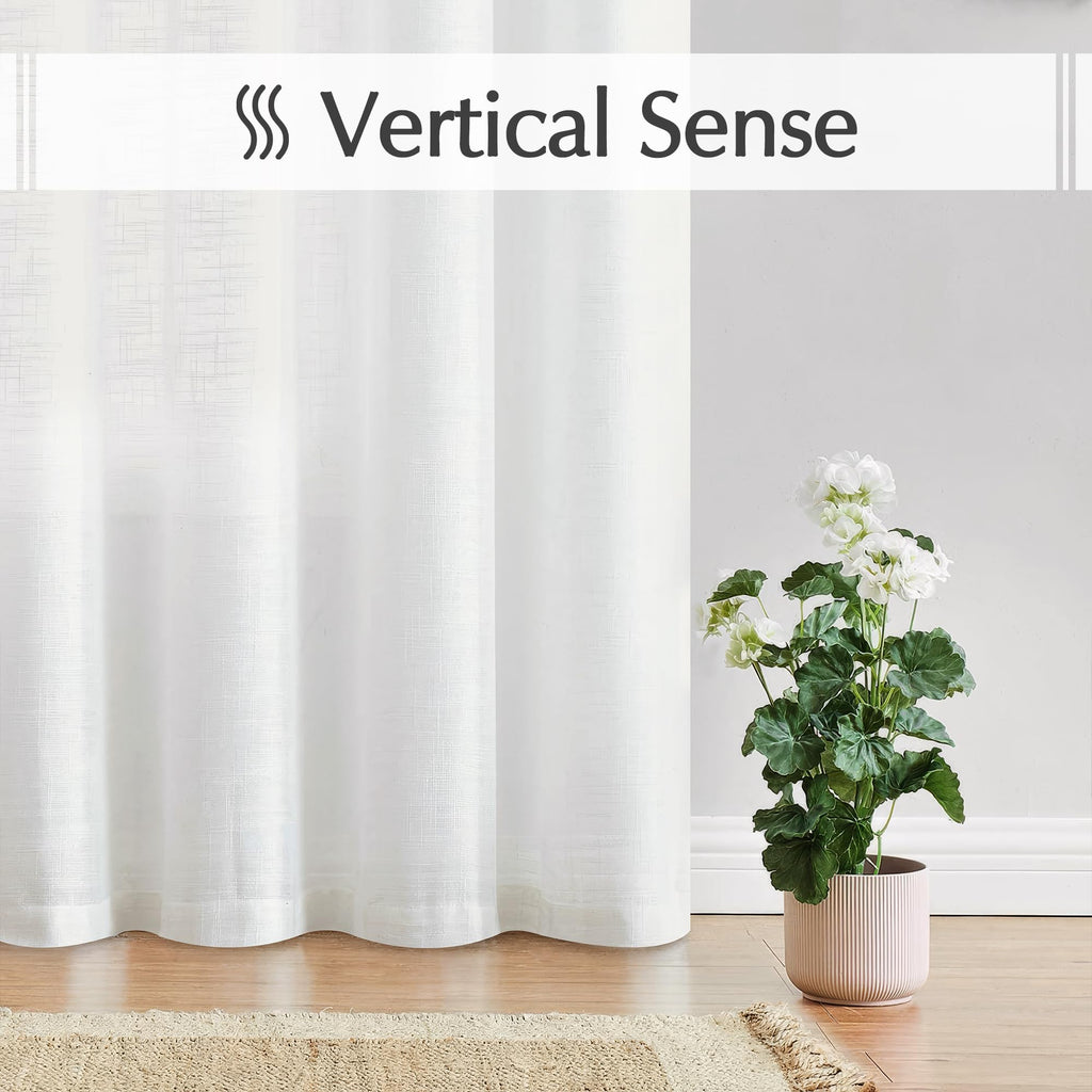 FMFUNCTEX Linen Sheer White Curtains Sliding Door Curtain 108inches Long Patio Glass Door Curtain Panel 100" Width Rich Cross Weave Textured Semi-Sheer Living Room Divider Bedroom Window Draperies 1pc