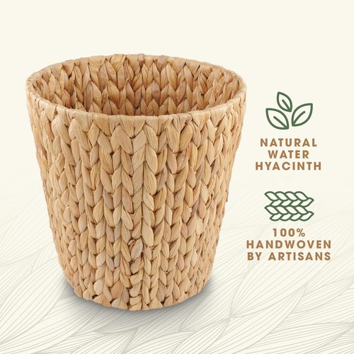 84ECO 2-Pack Wicker Trash Can for Bathroom - Wicker Waste Basket for Bedroom, Office - Rattan Trash Can - Decorative Waste Basket (Natural, 3 Gallons)