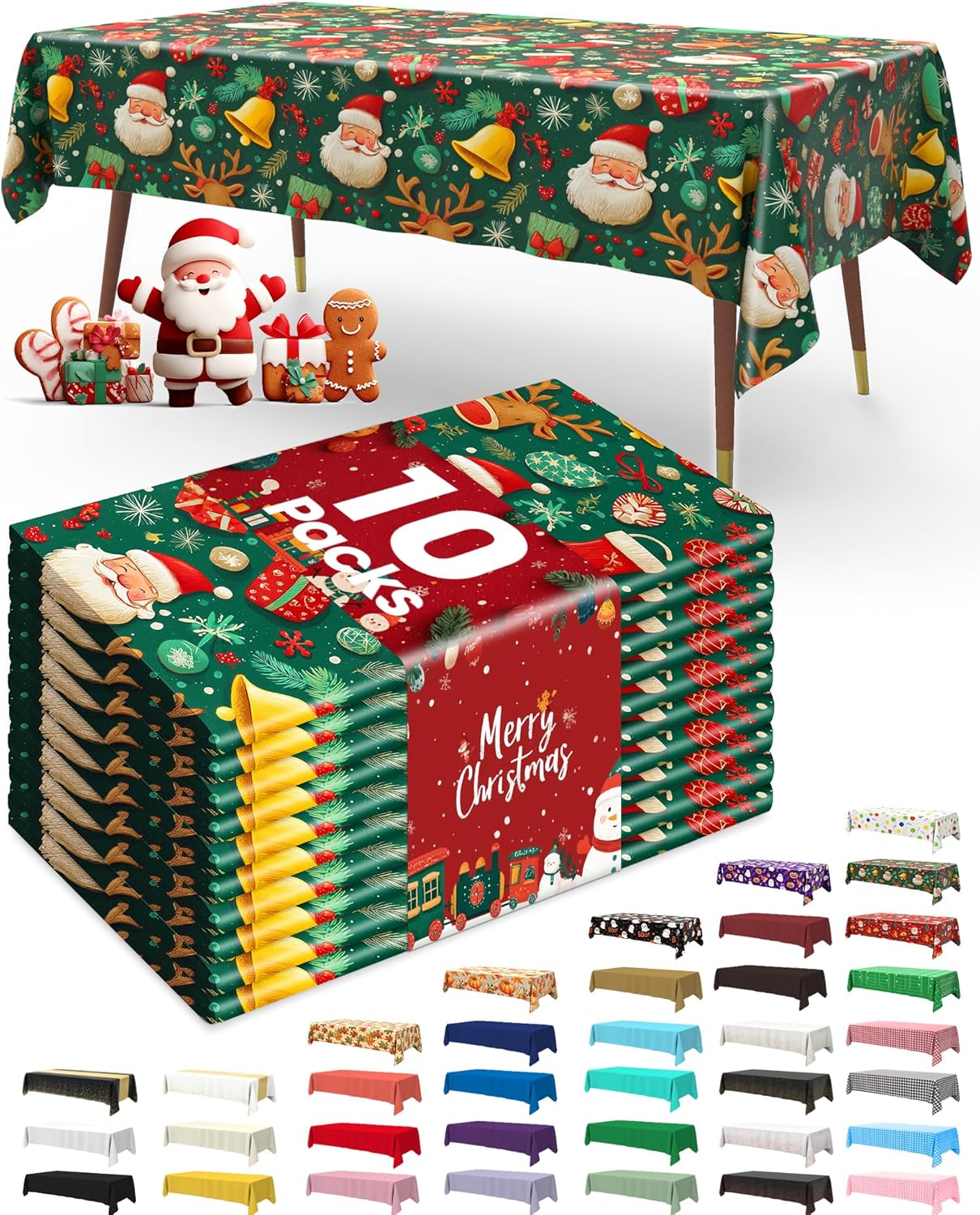 Pureegg Disposable Table Cloths - 10 Pack, 54 x 108 Inch, Sturdy & Leakproof Christmas Green for Parties