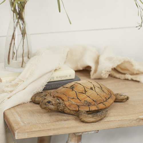 Deco 79 Polystone Turtle Decorative Sculpture Home Decor Statue, Accent Figurine 11" x 9" x 3", Brown