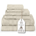 Premium Staple Cotton Bathroom Towel Set - Beige 600 GSM 6-Piece Luxury Bath Towel Set 3 Stripe - 2 Bath Towels, 2 Hand Towels & 2 Washclothes Set - High Absorbent & Quick Dry for Gym, Spa, Hotel