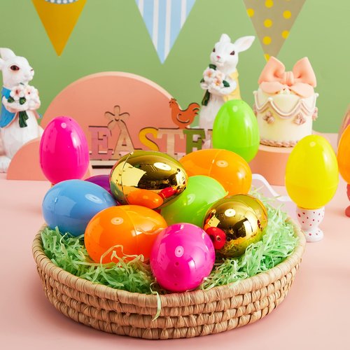 JOYIN 3.15" 94 PCS Plastic Easter Eggs 6 Golden Eggs, Large Empty Eggshells Fillable for Easter Hunt, Parties, Basket Stuffers Filler, Classroom Prize Supplies