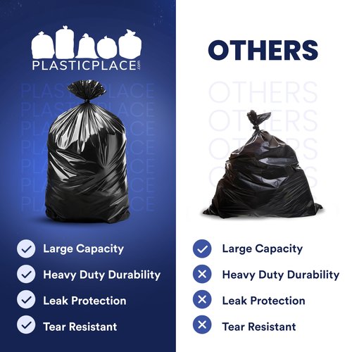 Plasticplace 56 gallon Trash Bags │ 1.5 Mil │ Black Heavy Duty Garbage Can Liners │ 38” x 58” | 50 Count (Pack of 1)