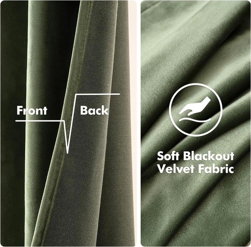 MIULEE Velvet Curtains - Olive Green Thermal Insulated Grommet Drapes | Soundproof Room Darkening, 52 x 84 Inch Set of 2