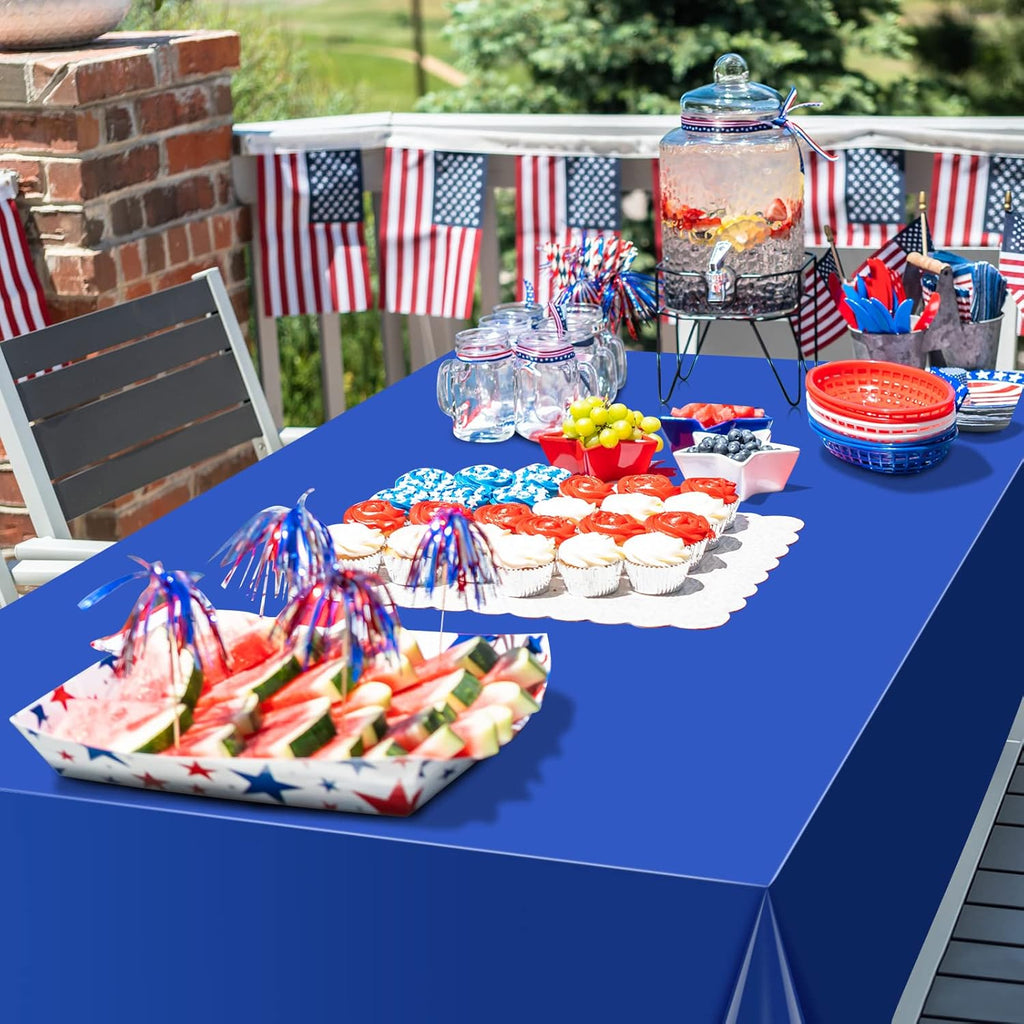 Patriotic 4th of July Tablecloths - Red, White & Blue Disposable Rectangle Covers | 54 x 108 Inch, Perfect for Celebrations