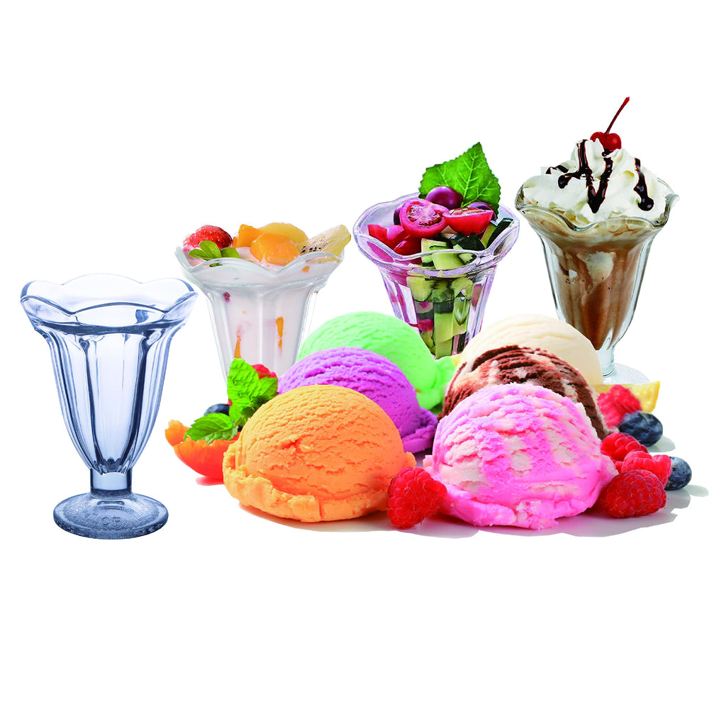 Chefcaptain Set Of 4 Extra Large 10 Oz Milkshake Glasses And Sundae Cups, Thick Clear Glass Tulip Design, Zero Lead Dishwasher Safe