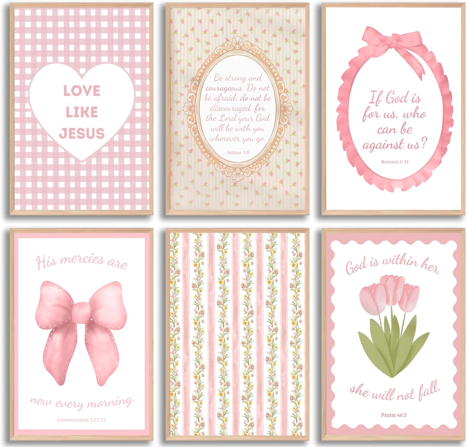 Skiennix 6Pcs Pink Bible Verses Wall Art - Trendy Floral Scripture Prints for Girls' Room | 8x10in Unframed