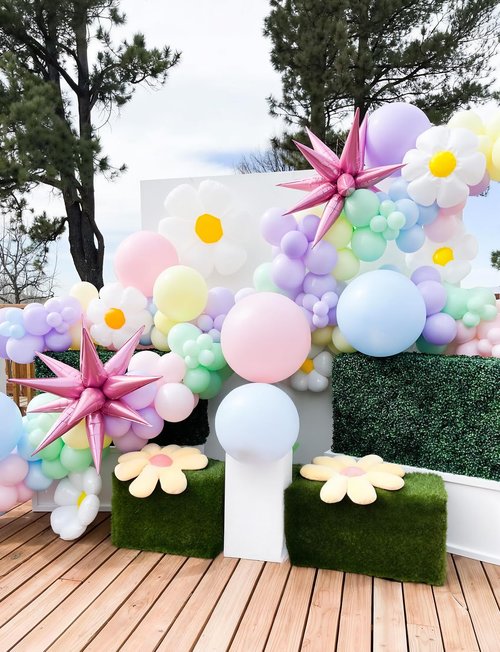 Haolongfa Daisy Balloon Arch Garland Kit - 131 Pcs Pastel Rainbow balloon arch kit with Daisy Balloons, for Birthday Party, Baby Shower, Flower Themed Party Decorations