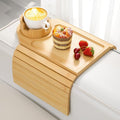 Kssiaz Couch Arm Tray, Bamboo Sofa Table for Couch, Sofa Arm Tray with Cup Holder, Non-Slip Armrest Organizer for Drink, Cup, Snack, Control, Easy to Clean, Natural