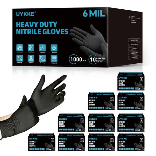 UYKKE Nitrile Gloves Disposable Latex Rubber Cooking Black Gloves Nitrile Gloves Large Black Latex Glove Disposable Latex Cooking Rubber HEAVY DUTY 6 Mil Glove