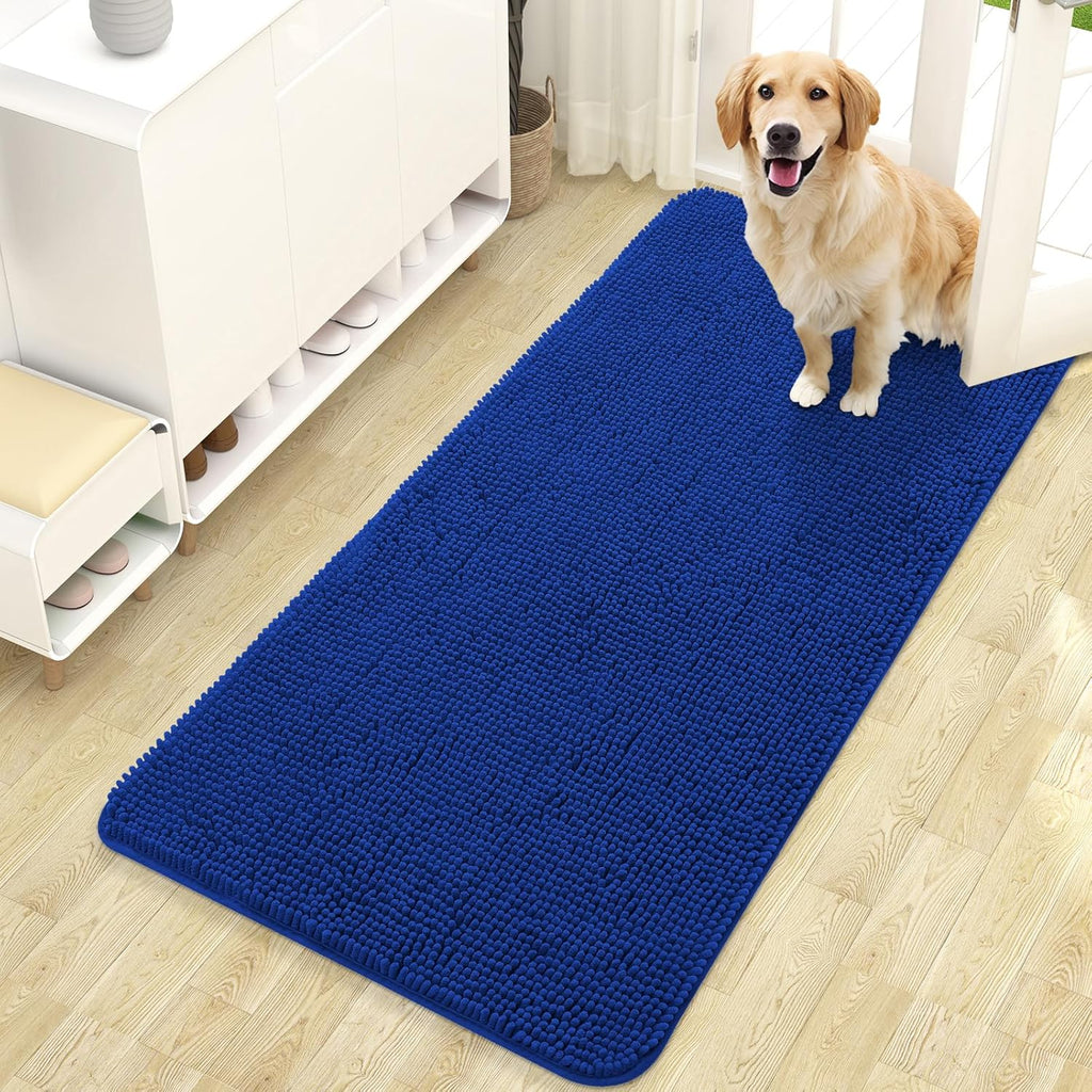 OLANLY Dog Door Mat - Absorbent Non-Slip Washable Doormat for Muddy Paws | 47x24 Royal Blue