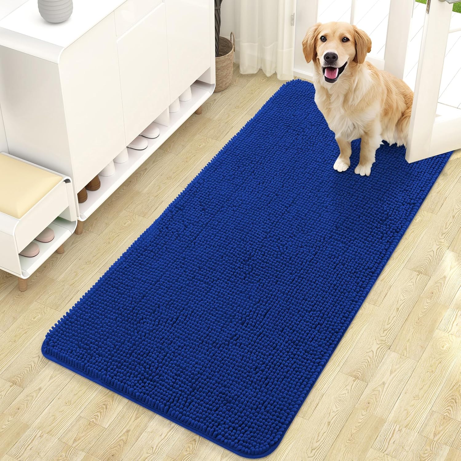 OLANLY Dog Door Mat - Absorbent Non-Slip Washable Doormat for Muddy Paws | 47x24 Royal Blue