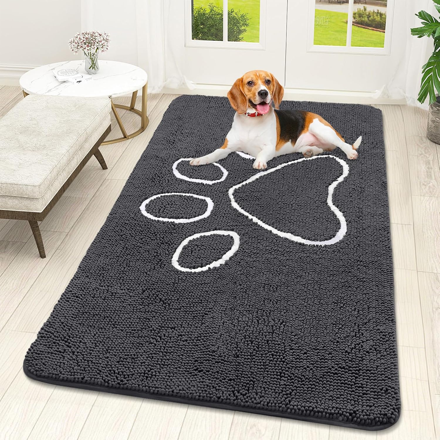OLANLY Dog Door Mat - Absorbent Non-Slip Mud Mat for Paws | Quick Dry Chenille, 59x32, Dark Grey