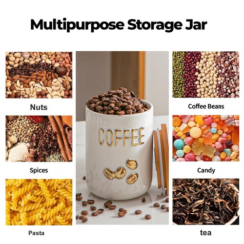 Sowlvenco White Ceramic Canister Set for Coffee Tea Sugar, 3-Piece Food Storage Jars with Wood Airtight Lids, Decorative Small Container for Kitchen Pantry Counter - 25oz