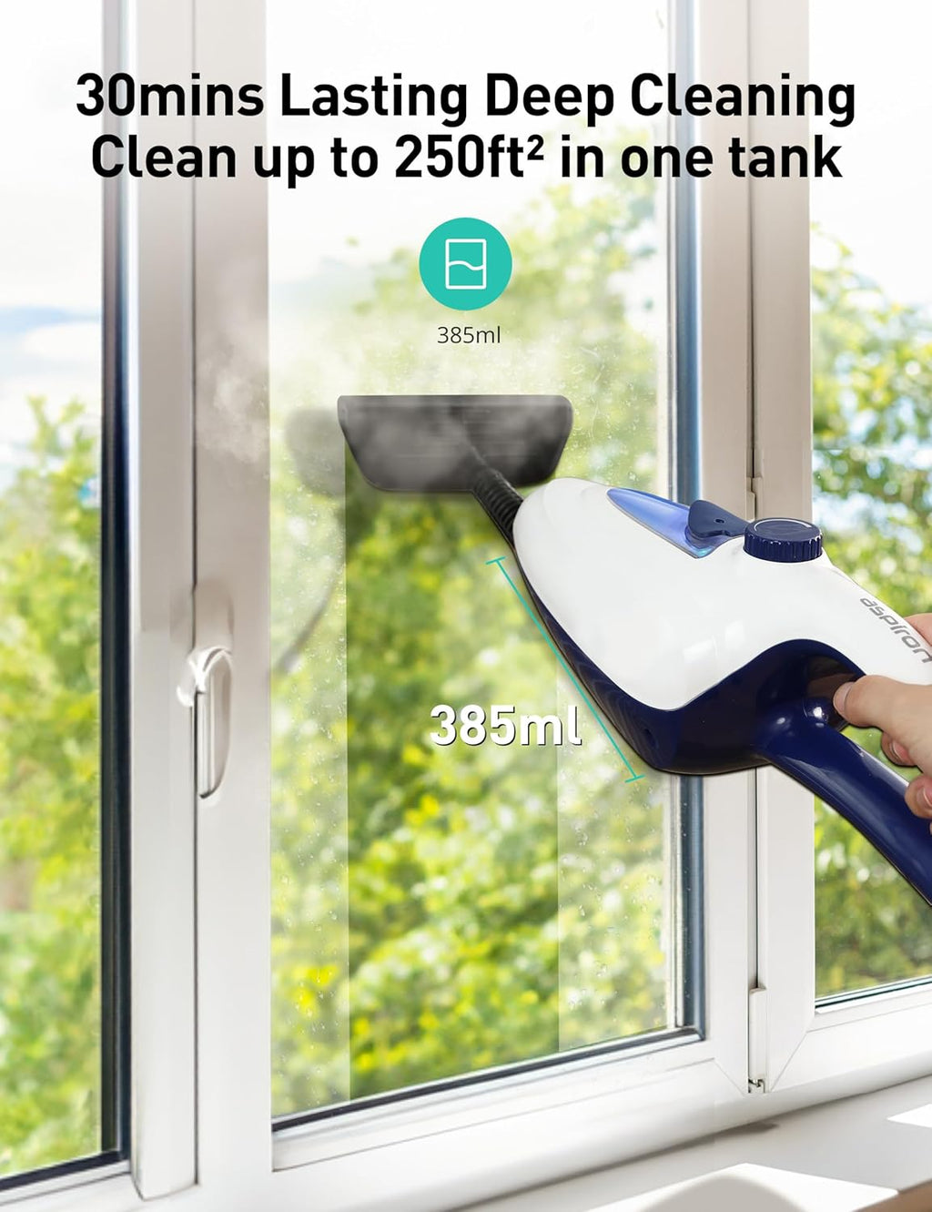 Skiennix 12-in-1 Steam Mop - Fast 15-Sec Heat-Up, 1500W Handheld Cleaner with 2 Dirt Grip Pads | Removes 99.99% Stains for Hardwood, Windows, Tiles, and More - White