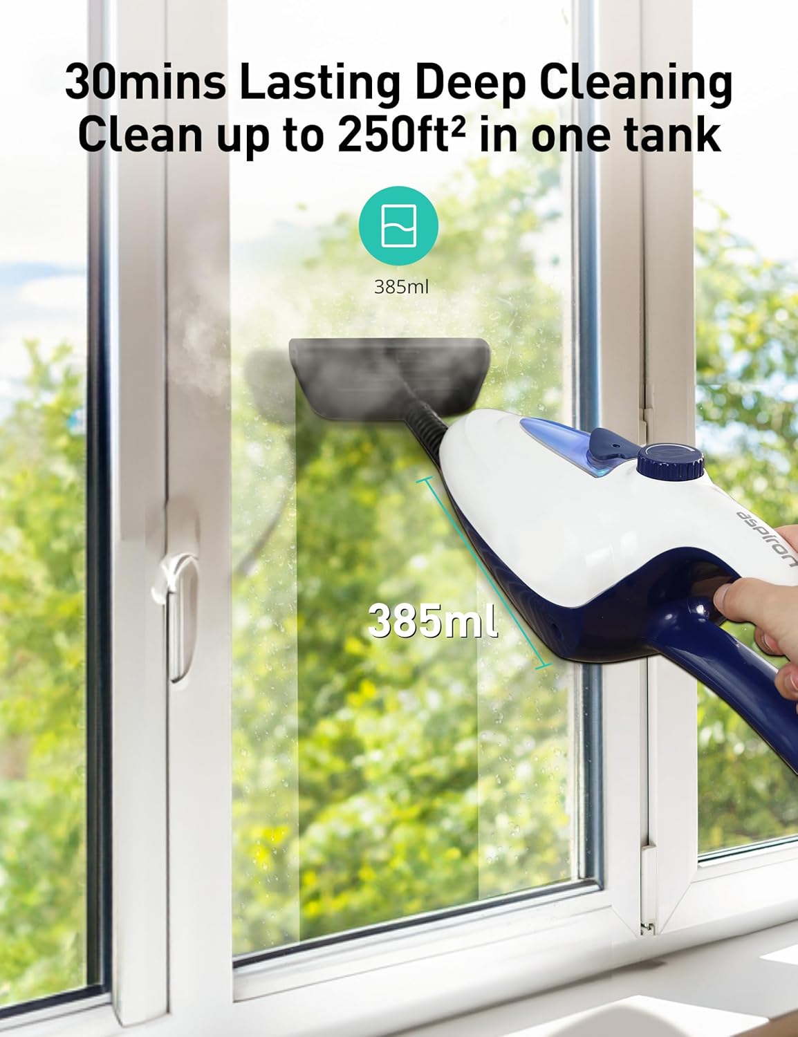 Skiennix 12-in-1 Steam Mop - Fast 15-Sec Heat-Up, 1500W Handheld Cleaner with 2 Dirt Grip Pads | Removes 99.99% Stains for Hardwood, Windows, Tiles, and More - White