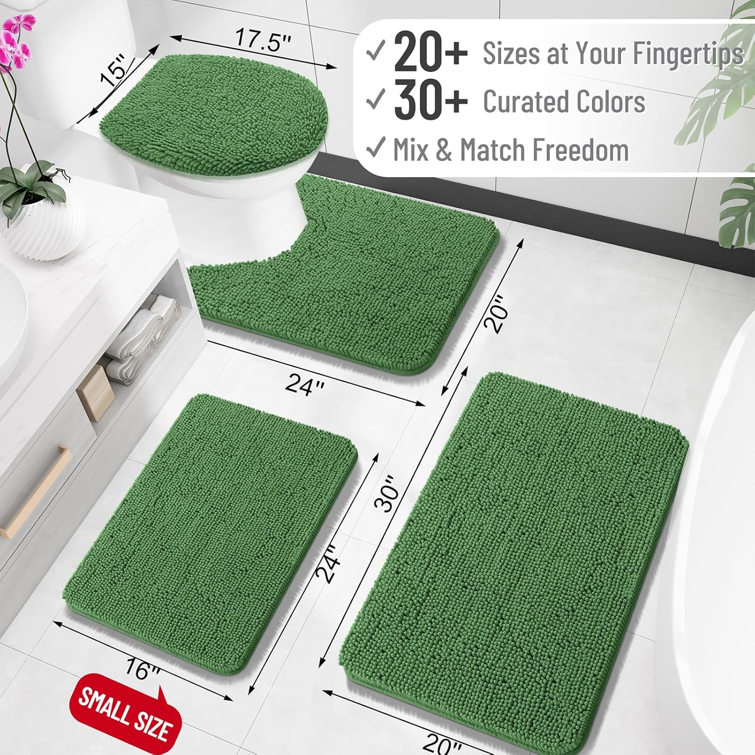 OLANLY U-Shaped Toilet Rugs - Extra Soft Absorbent Chenille Bath Mat | 20x20, Olive Green, Machine Washable