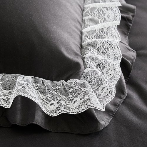 Joyreap Queen Size Comforter Set Black, 3pcs Lace Ruffled Bedding Comforter Set, Microfiber Vintage Gothic Boho Chic Bedding Set for All Season- 88x88 inches