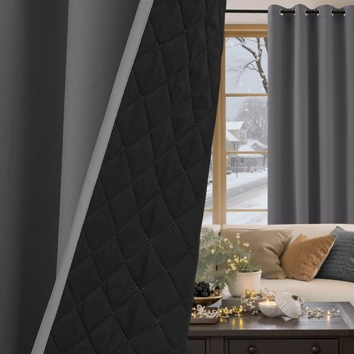 NICETOWN Grey Blackout Curtains 84 Inches Long, Thermal Insulated Soundproof Curtains with Black Liner 2 Panels Set for Bedroom, Room Darkening Drapes for Living Room Window (W52 x L84 Inch)