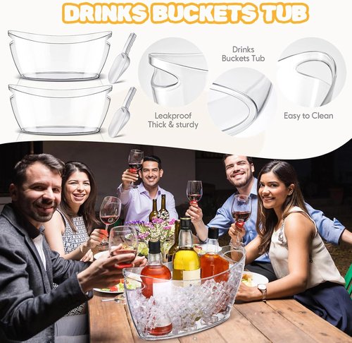 4 Pcs Ice Bucket for Parties Clear Bar Supplies 5.5 Liter Acrylic Champagne Bucket with 4 Ice Scoop Wine Tub for Champagne Beer Beverage Sparkling Cocktails