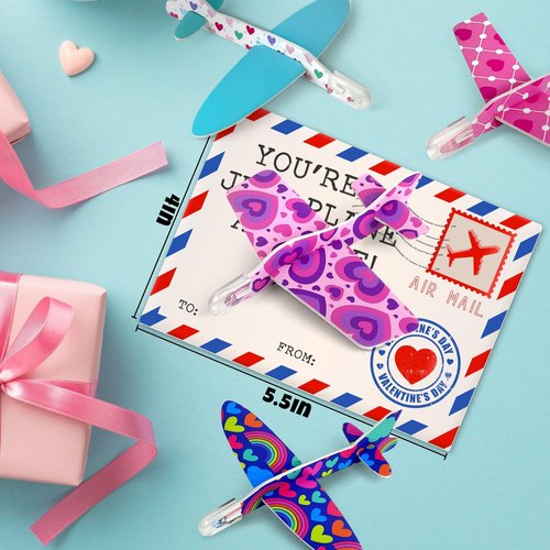 Gerigity Valentines Day Cards for Kids - 28 Pack Airplane Valentines Day Cards for Kids with Foam Airplanes, Valentines Gifts, Perfect School and Classroom Valentines Exchange Gifts