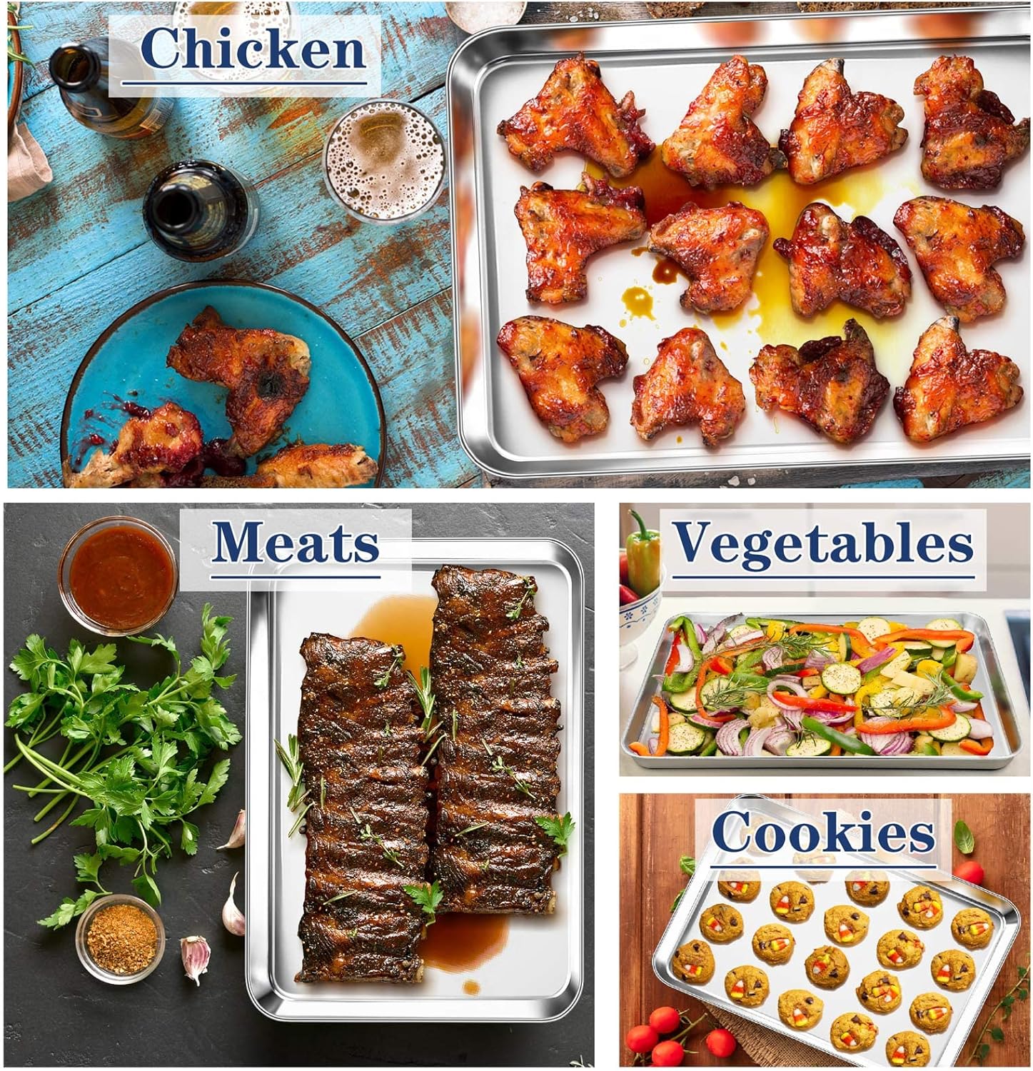 P&P CHEF 17.3 Inch Stainless Steel Baking Cookie Sheet - Heavy Duty & Dishwasher Safe, Set of 2