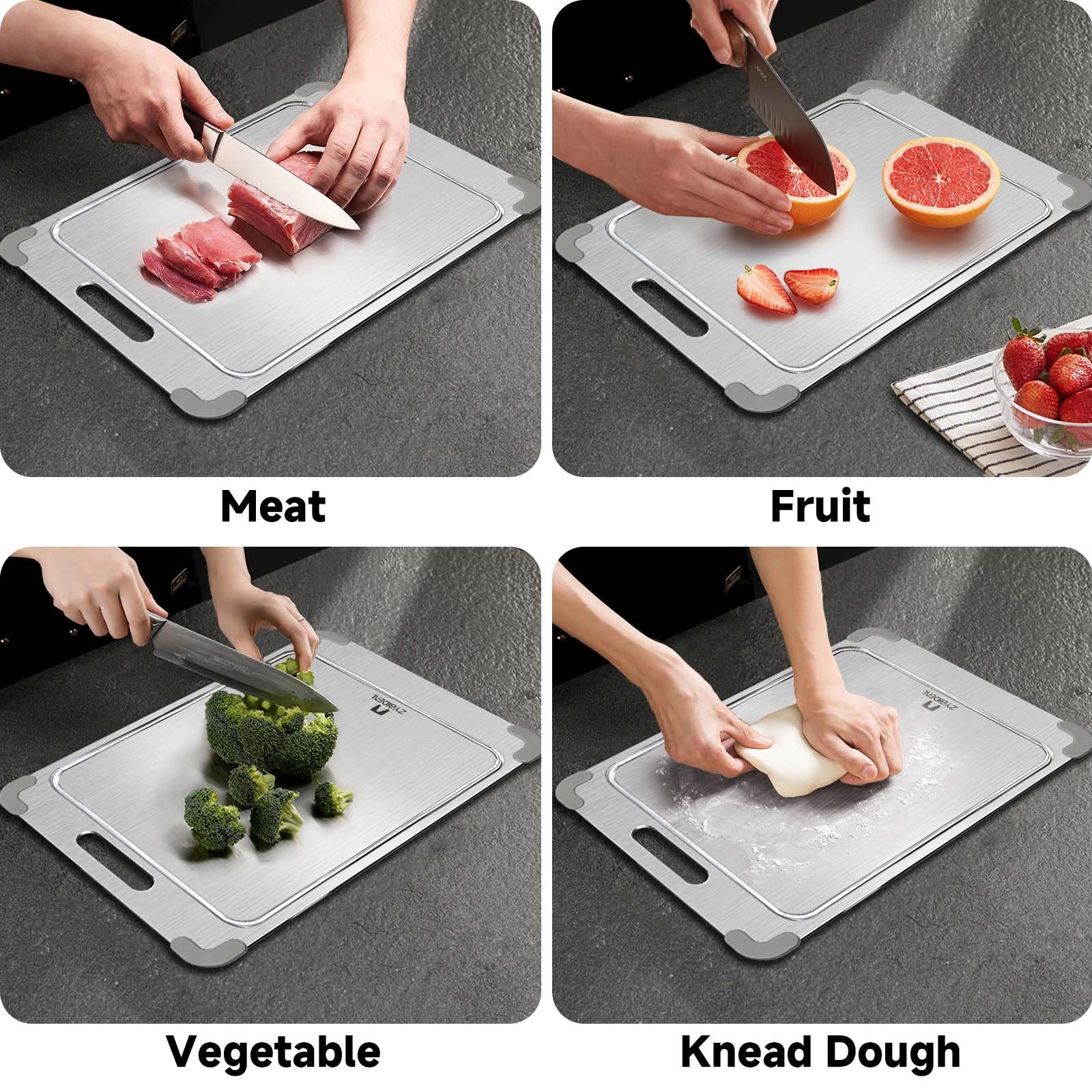ZYBIDEAL 100% Pure Titanium Cutting Board with Grooves, Update Double Side Titanium Chopping Board, Silicone Anti-slip Stainless Cutting Boards for Kitchen 9 * 13 IN, Orange