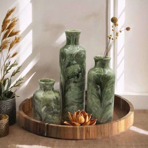 YMXYJM Resin 3 Piece Vase Set, Farmhouse Decor, Home Decorative Vase, Vases for Your Kitchen, Bedroom, Office, Living Room, Bathroom, & Shelf Centerpiece Table Decorations, Green