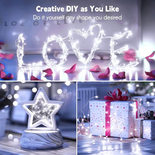 Minetom Fairy Lights - 100 LEDs 33 Ft Waterproof Starry String Lights on Silver Wire | Pure White for Parties & Weddings