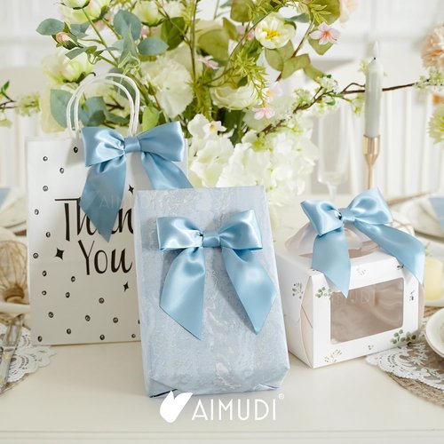 AIMUDI Satin Bows - Dusty Blue 5.5" Premade Ribbon Bows for Gift Wrapping & Decorations | 24 Pack