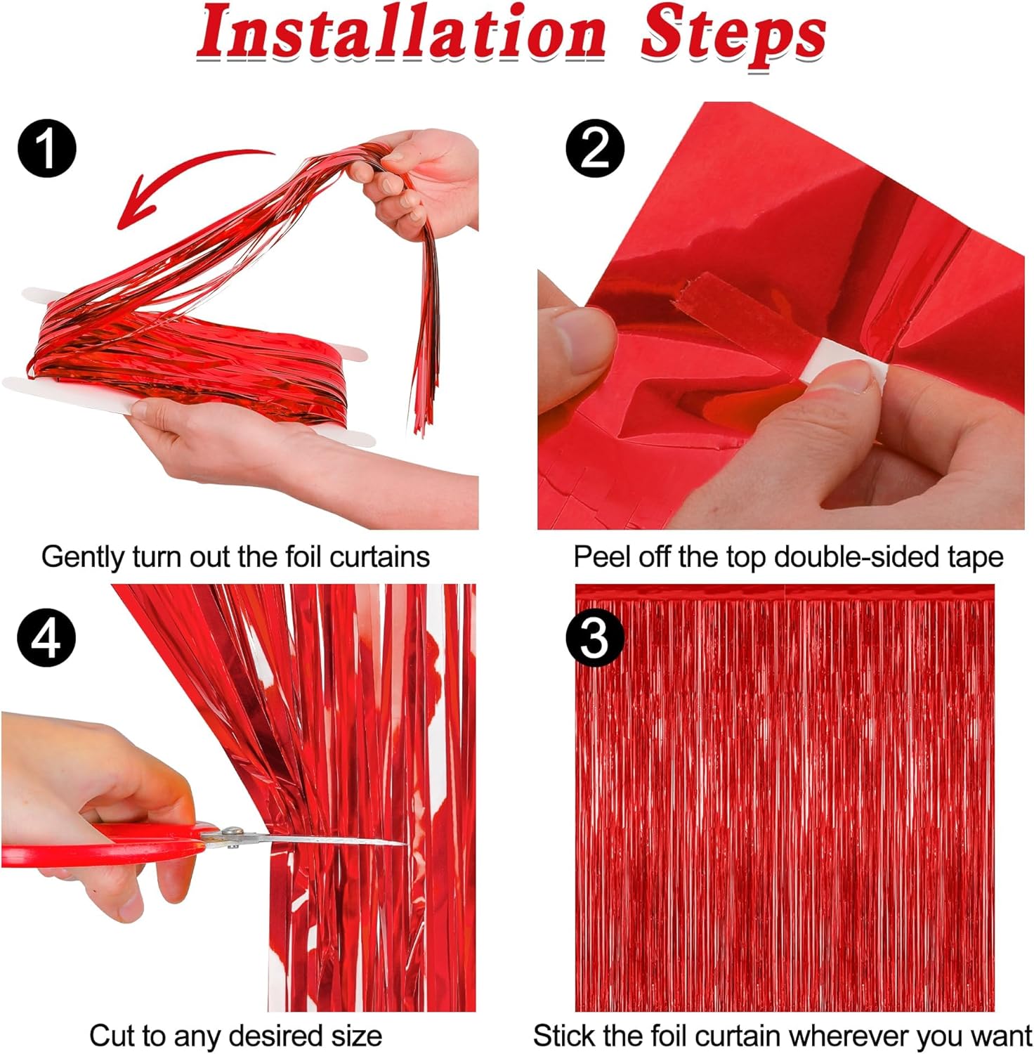 Red Tinsel Backdrop by [Brand Name] - 2 Pack Fringe Curtains | 3.28 FT x 7.05 FT for Weddings & Valentine's Day