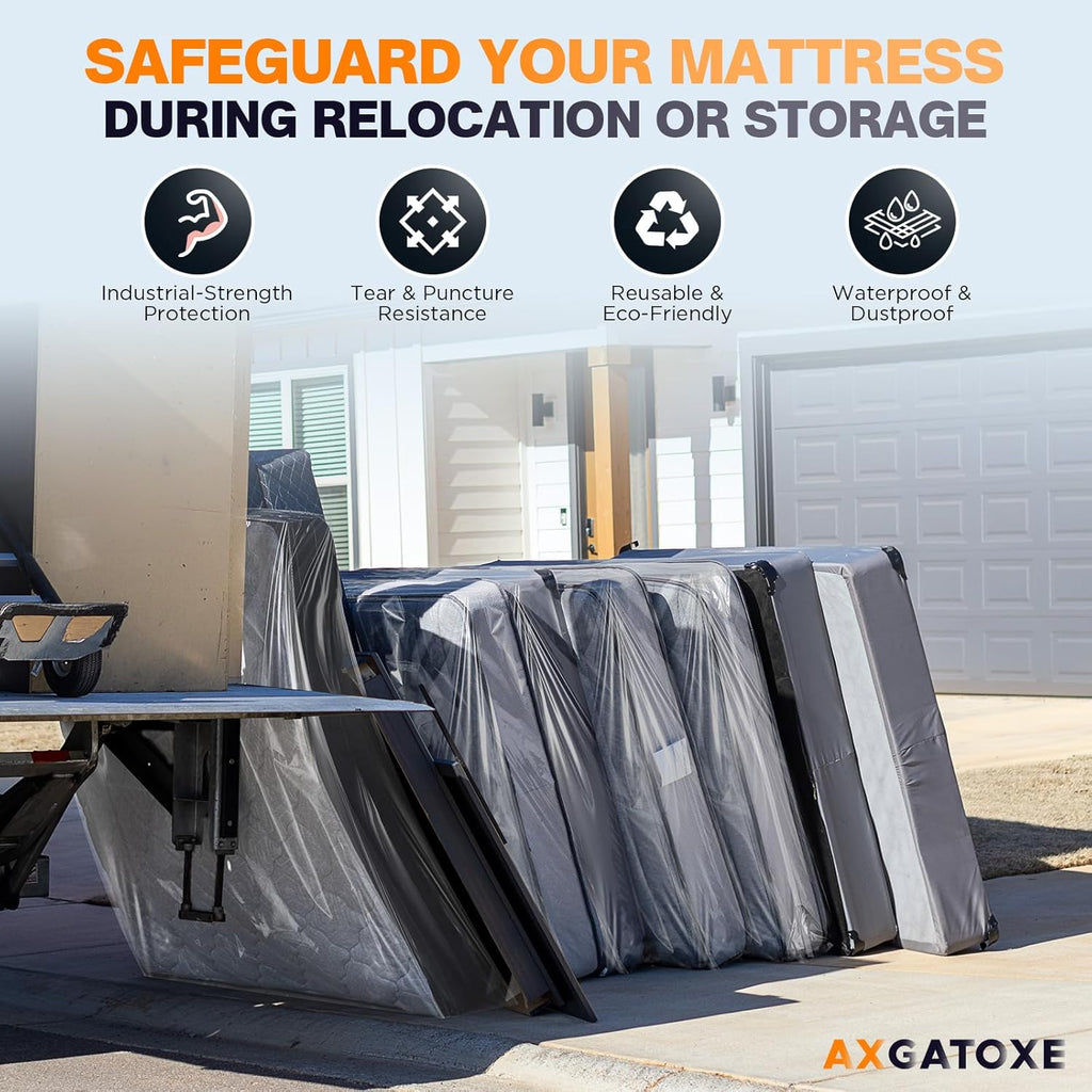Skiennix Queen Size Plastic Mattress Bag - Waterproof Mattress Protector for Safe Moving & Storage