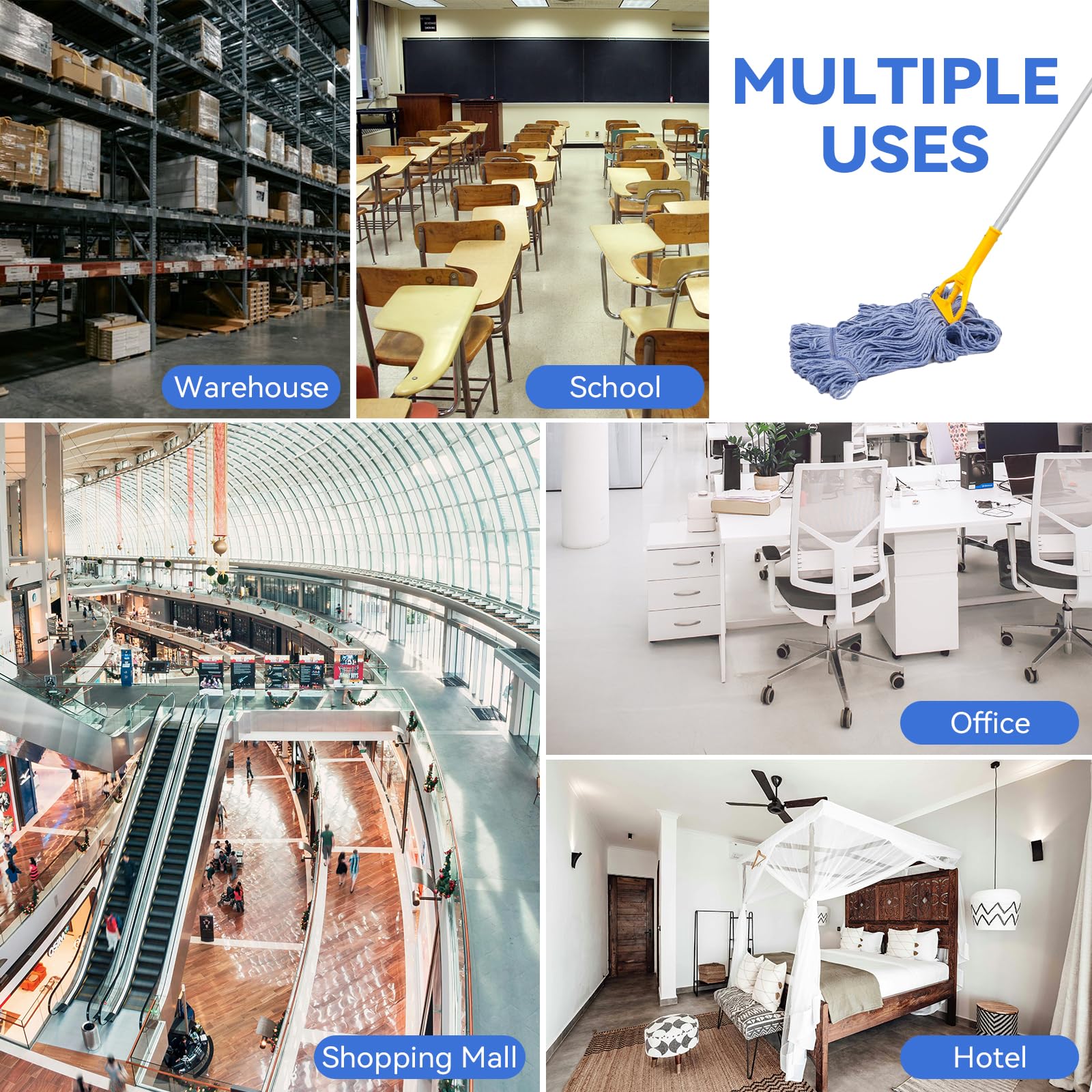 Commercial Heavy Duty Mop Heads Replacement for Rubbermaid: 9 Packs Industrial Wet Mop Head for Floor Cleaning - Commercial Products Looped End String Head Refills