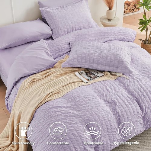 HYMOKEGE King Size Lavender Comforter Set - 7 Piece All-Season Luxury Bedding | Includes Sheets & Pillowcases