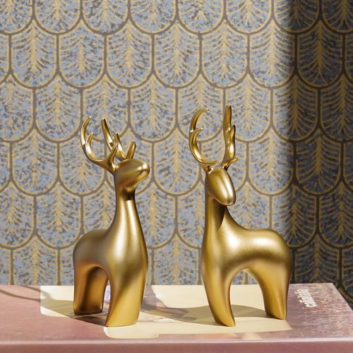 Braxio Deer Statue | 2-Piece Gold Resin Reindeer Sculpture for Home Decor & Office Accent